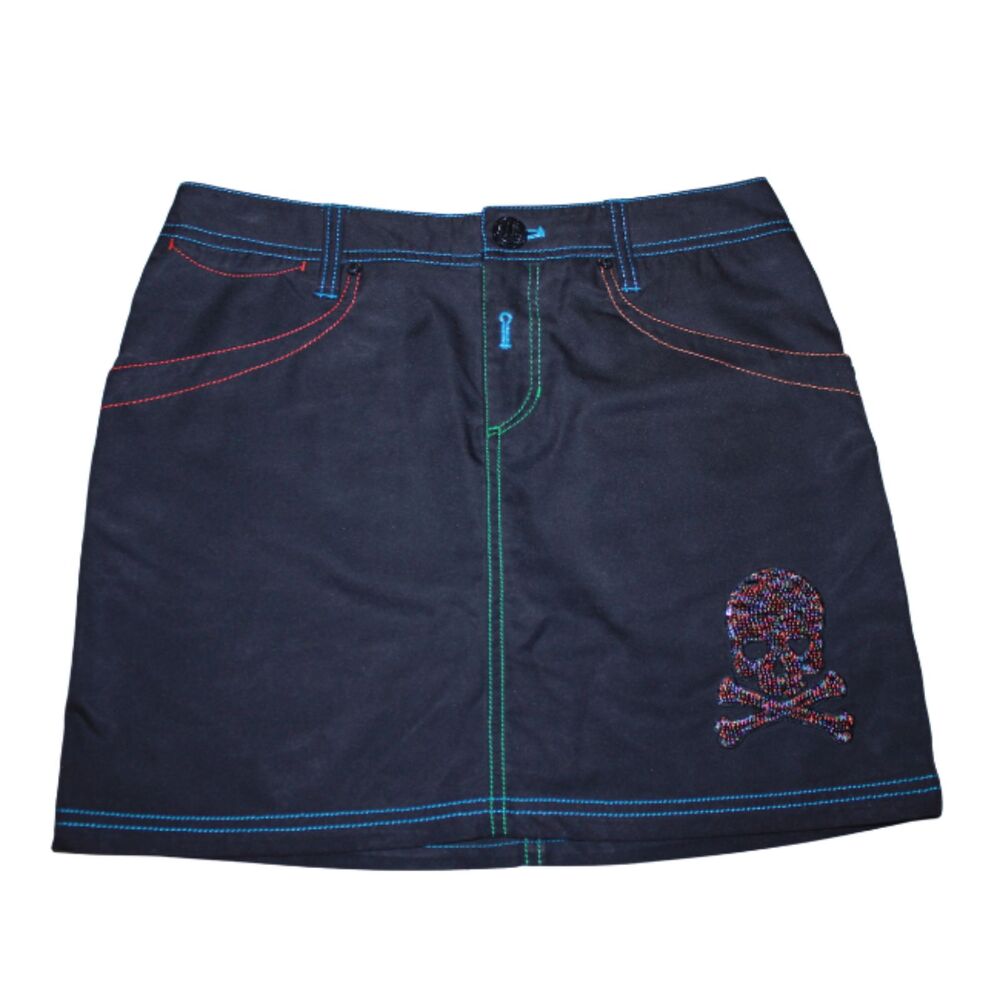 Dance With Dragon Black Skull Rhinestone Mini Skirt Y2K Golf Skirt